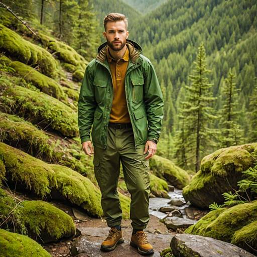 Man Hiking in Mountain Forest
