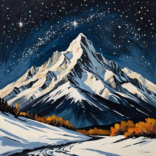 Abstract Snowy Mountain Under Starry Sky