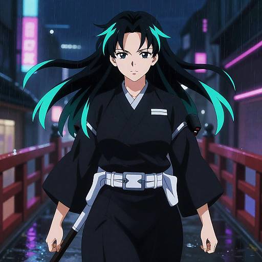 Ecchi Samurai Android on Neon Bridge