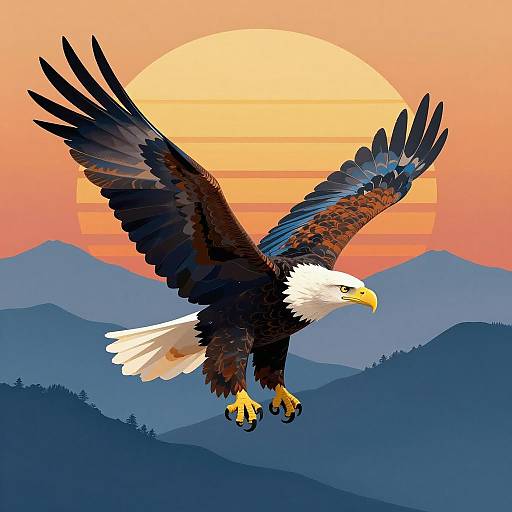 Majestic Bald Eagle Over Blue Mountains