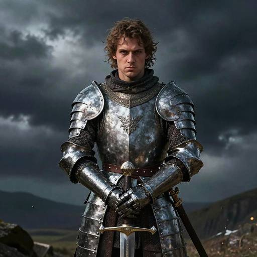 Stern Medieval Warrior in Storm