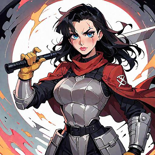 Anime Female Warrior with Sword and Armor