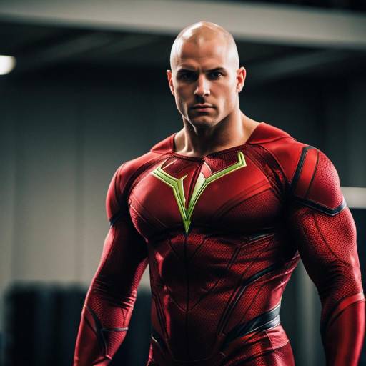 Muscular Superhero in Red Bodysuit