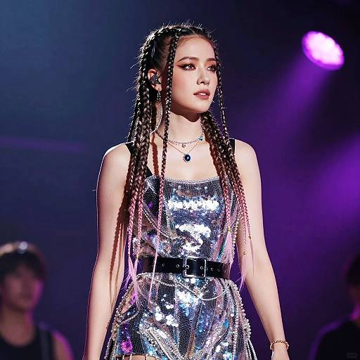 Box Braids Singer in Sequined Outfit