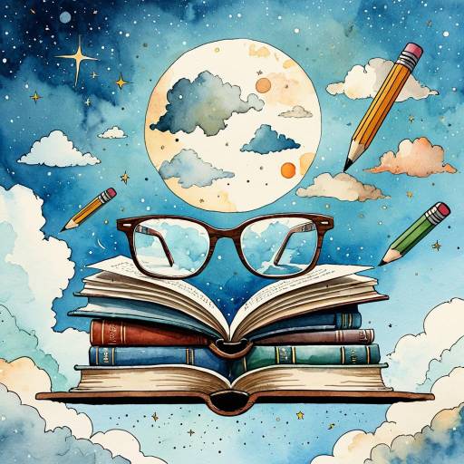 Watercolor Floating Library in Sky