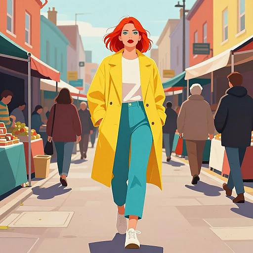 Confident Woman in Colorful Street Market