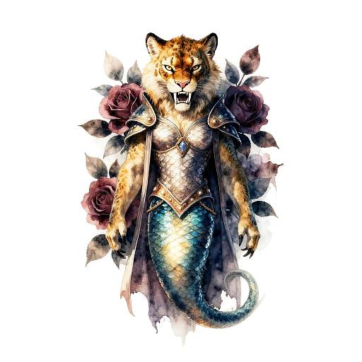 Mufasa Watercolor Siren Skull with Fangs