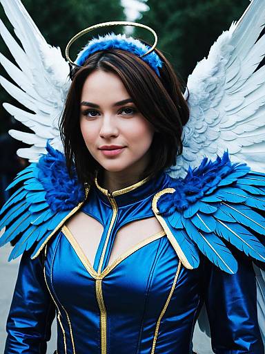 Woman in Blue Angel Wings Costume
