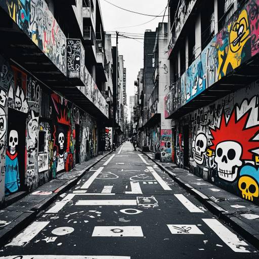 Urban Street with Basquiat-Inspired Graffiti