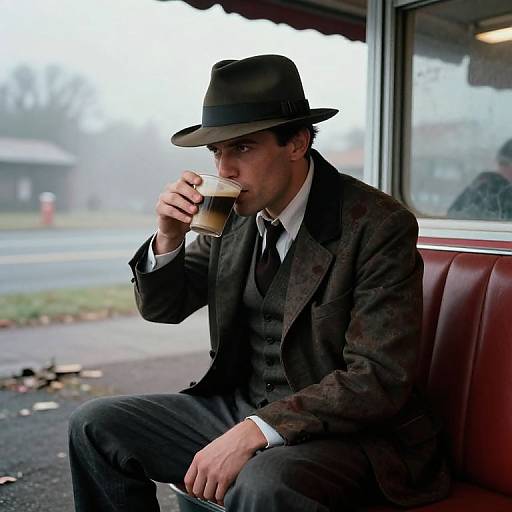 Silent 1950s Gangster in Diner