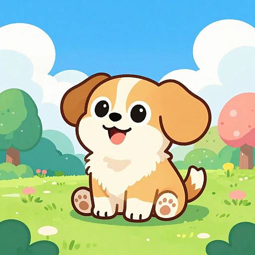 Happy Cartoon Dog in Colorful Park