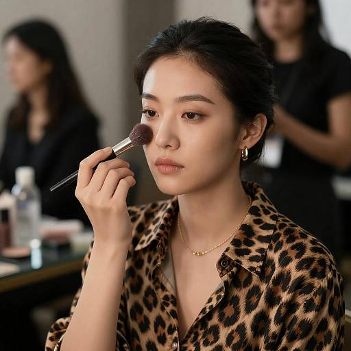 Elegant Woman Applying Makeup in Dusk