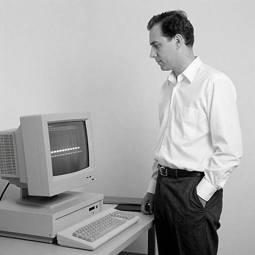 Monochrome Man with Vintage Computer