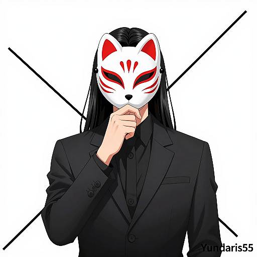 Humanoid Figure in Fox Mask and Black Suit