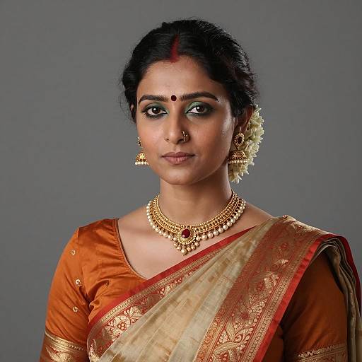 Indian Woman in Traditional Saree and Jewelry