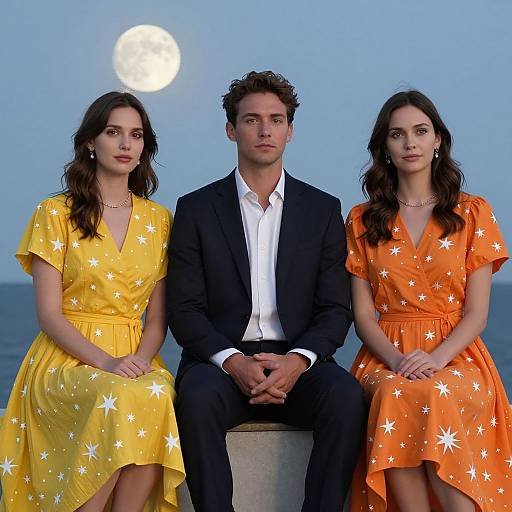 Elegant Trio Under Full Moon