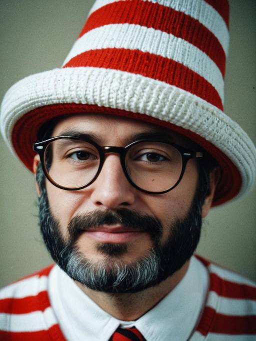 Man Wearing Waldo Costume with Glasses and Hat