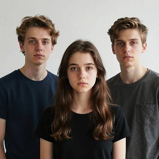 Portrait of Three Young Adults with Serious Expressions