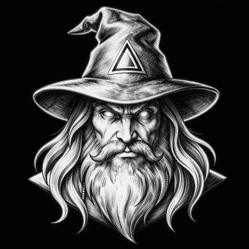 Detailed Black and White Wizard Portrait