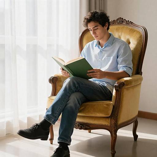 Sunlit Reader in Yellow Armchair