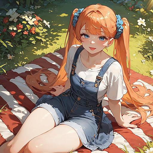 Joyful Anime Girl Outdoor Pinup