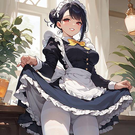 Maid Pinup in Cafe Grinning
