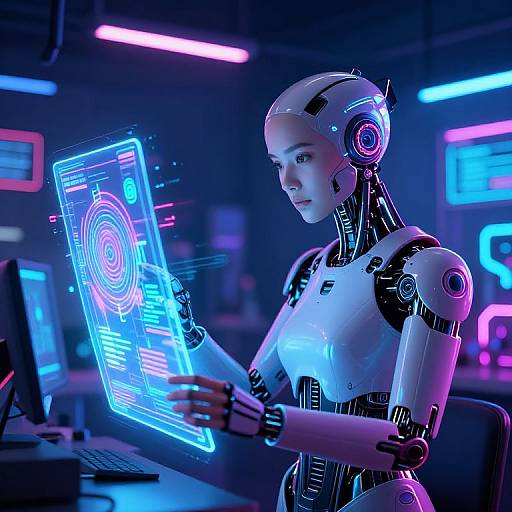 Cybernetic Artist Creating Neon AI Art