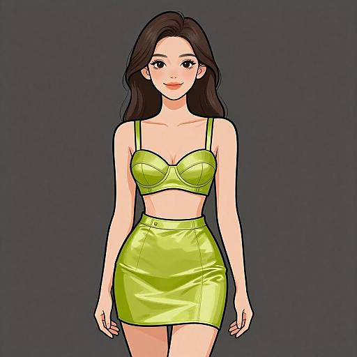 Smiling Woman in Vibrant Lime Green Outfit