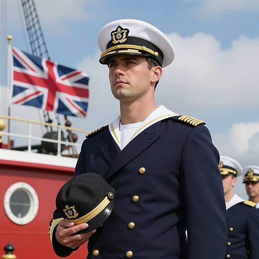 Serious Naval Officer at Ship Rigging