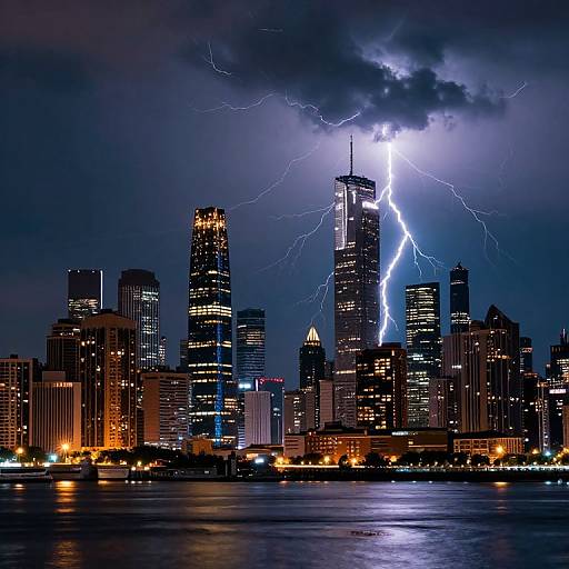 Futuristic City Skyline During Electrical Storm