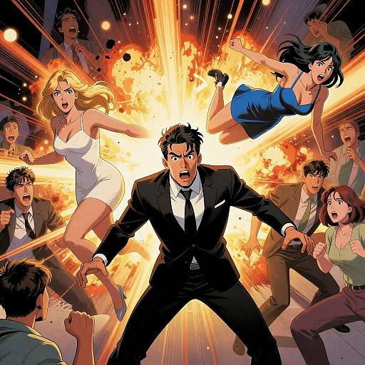 Action-Packed Comic Book Chaos Scene