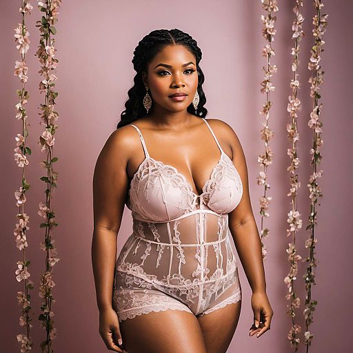 Woman in Sheer Pink Lingerie with Roses