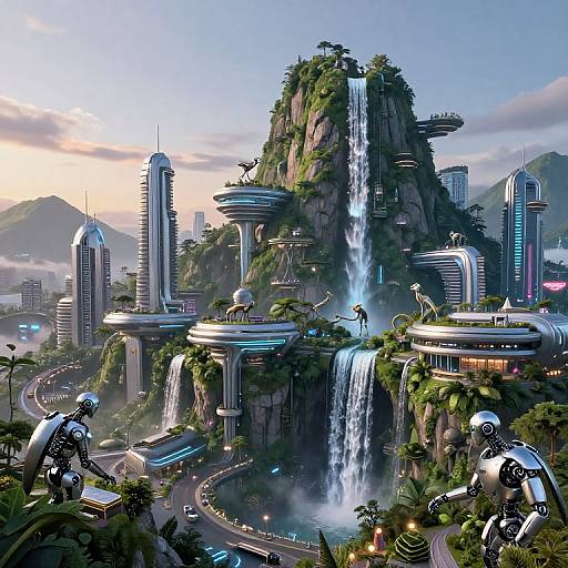 Futuristic Mountain City at Twilight