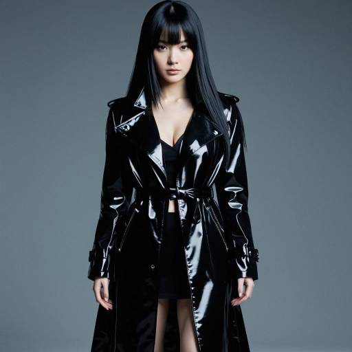 Woman in Glossy Black Trench Coat