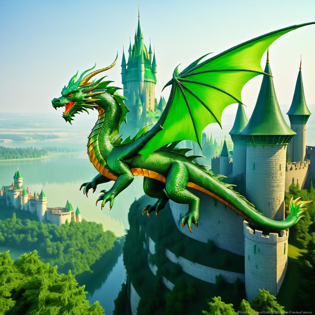 Majestic Dragon Over Medieval Castle