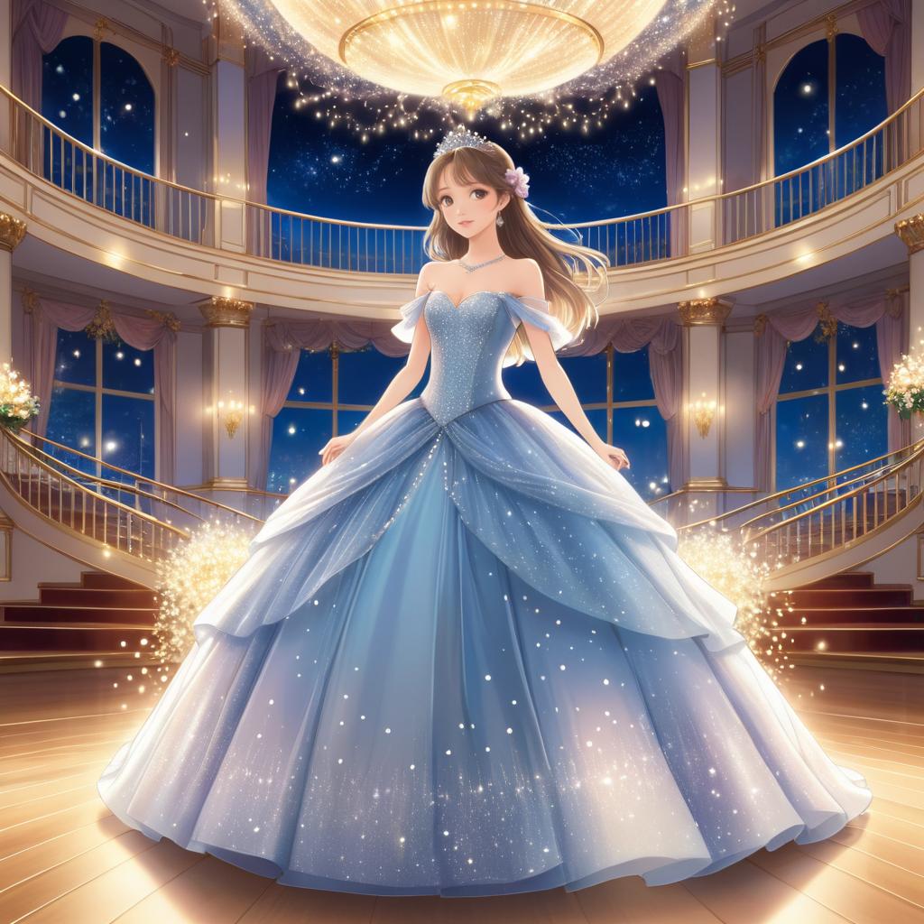 Elegant Princess in a Sparkling Ballroom