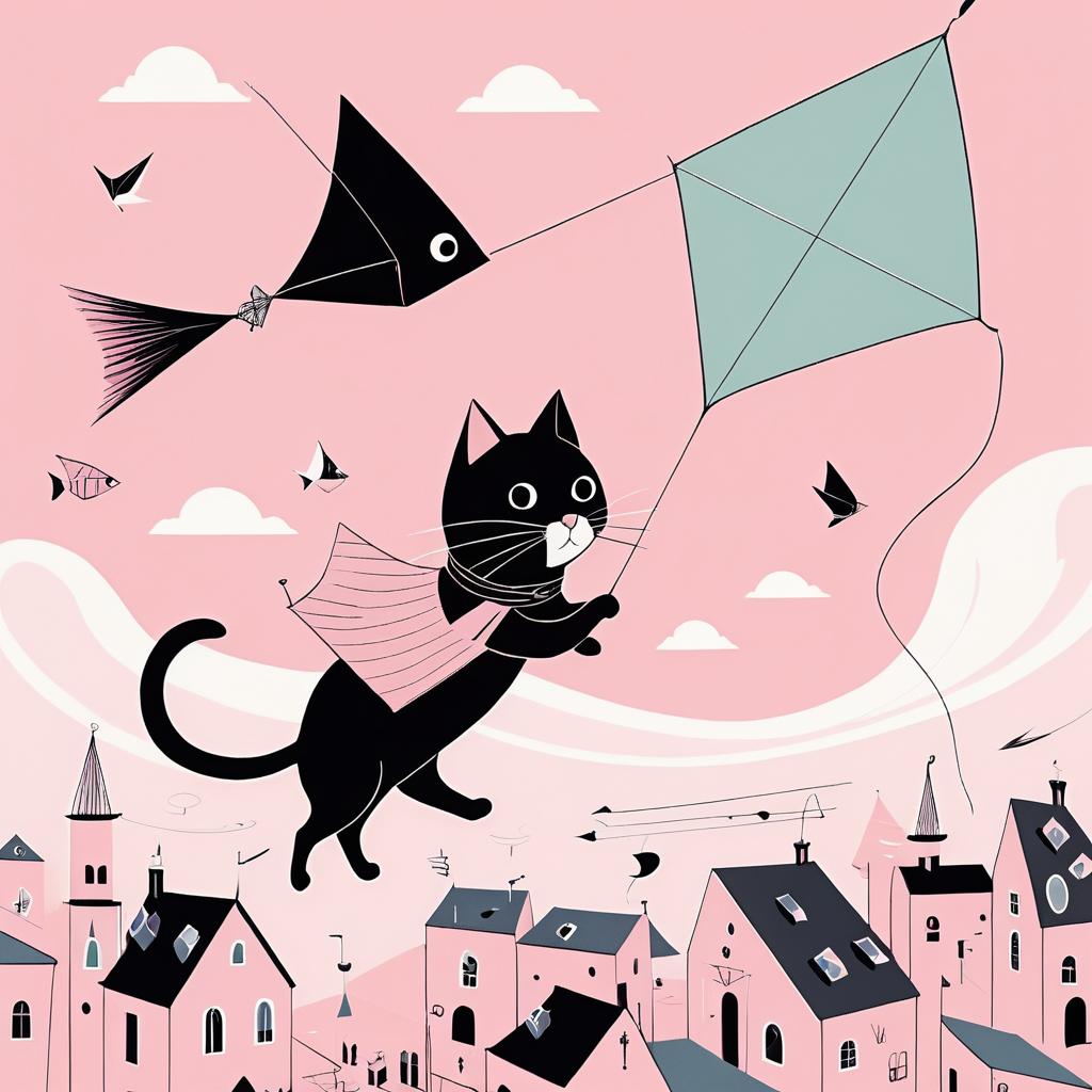 Whimsical Cat Flying Fish Kite