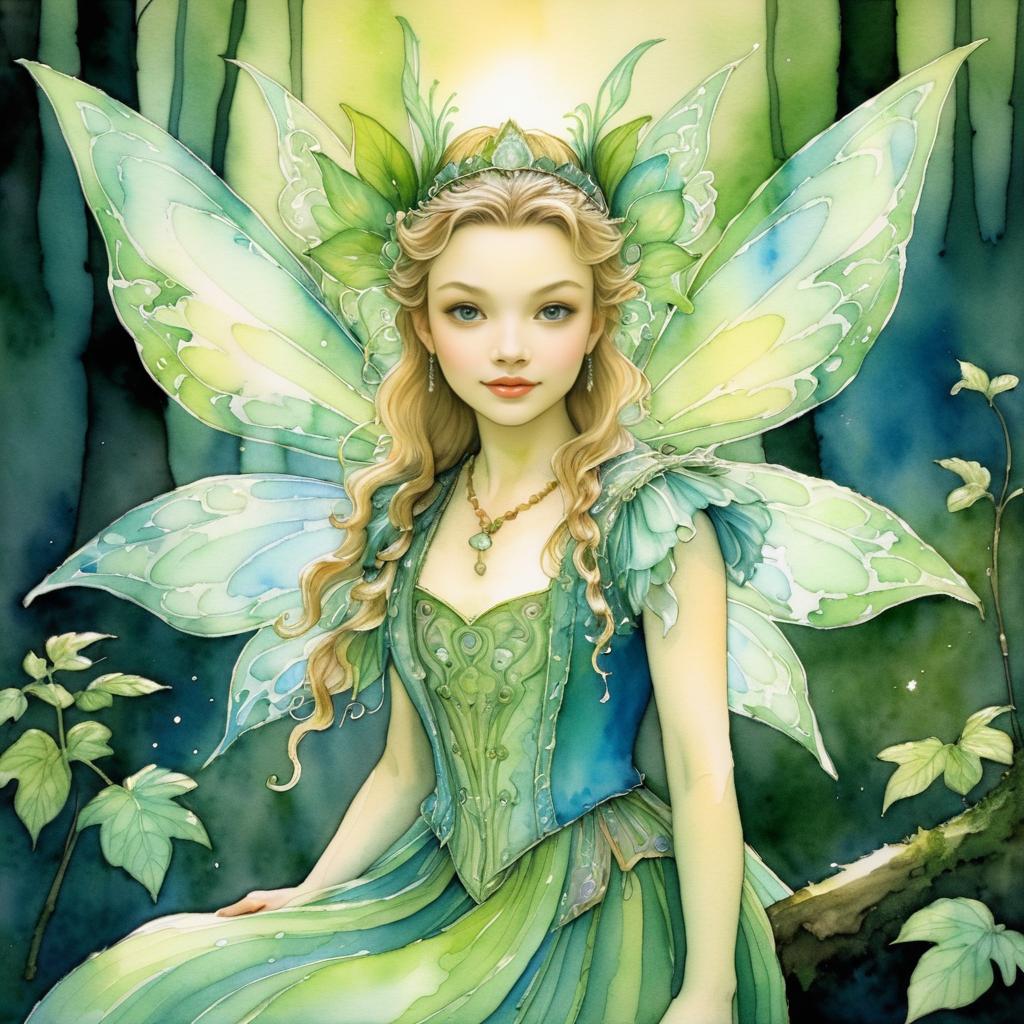 Cheerful Fairy Portrait in Enchanted Forest