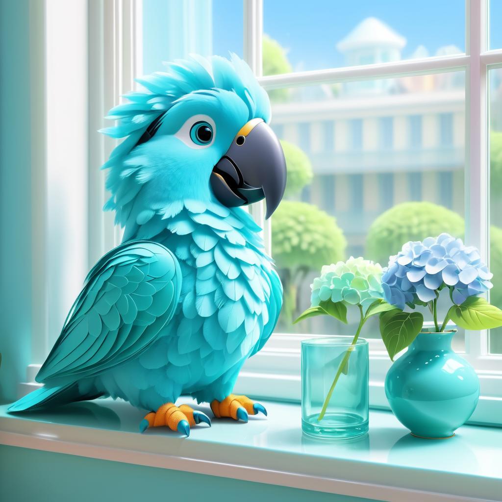 Charming Teal Parrot in Cozy Setting