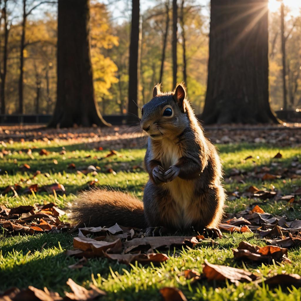 Chocolate Squirrel in Morning Park Light