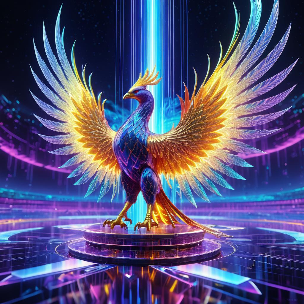 Hyperrealistic Holographic Phoenix Artwork