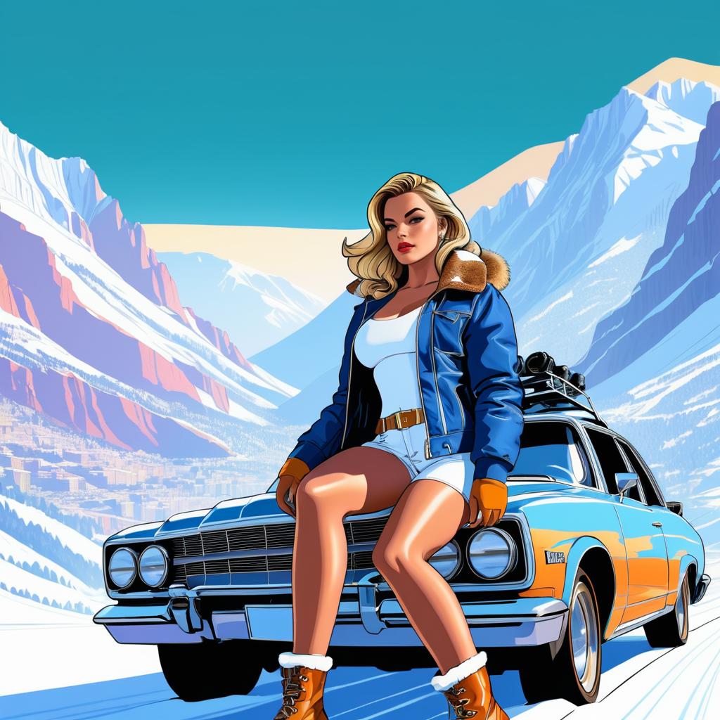 Classic Comic Style: Hot Girl in Snowy Mountains