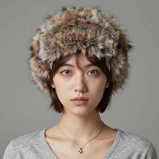 Young Woman Wearing Fluffy Fur Winter Hat