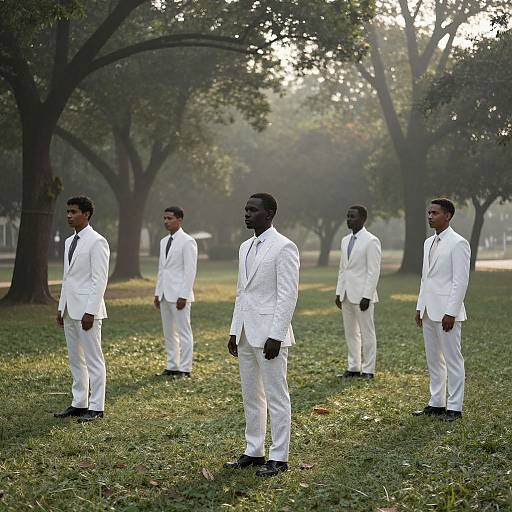 Men in White Suits at Dawn