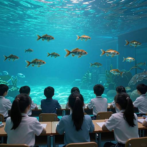Cyberpunk Classroom with Lecturing Fish