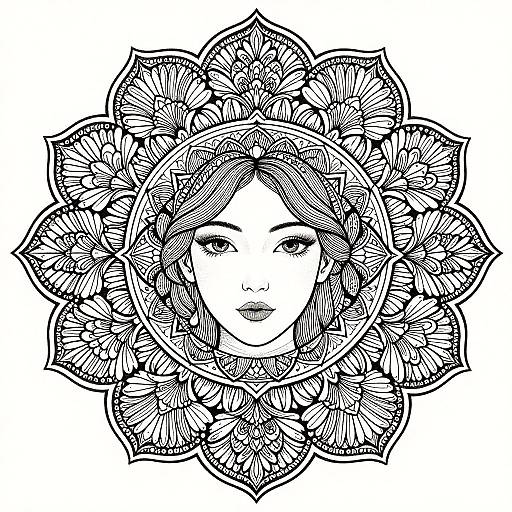 Intricate Mandala with Woman's Face