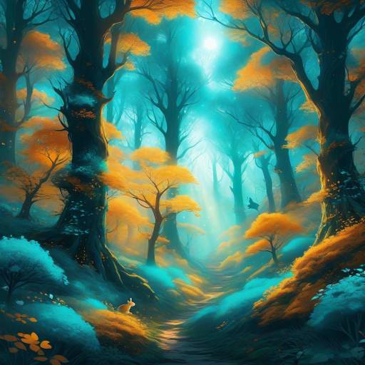 Mystical Forest Canopy with Enchanted Rabbits