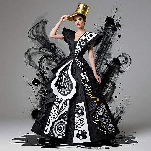 Surreal Fashion Model in Inky Textures