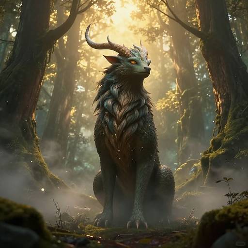 Ancient Mythical Creature in Enchanted Forest