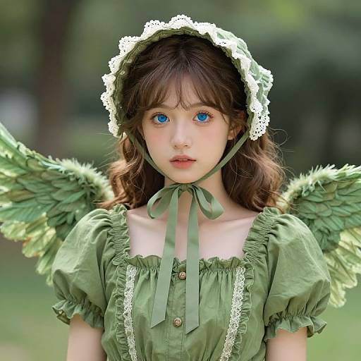 Girl with Wings in Green Dress